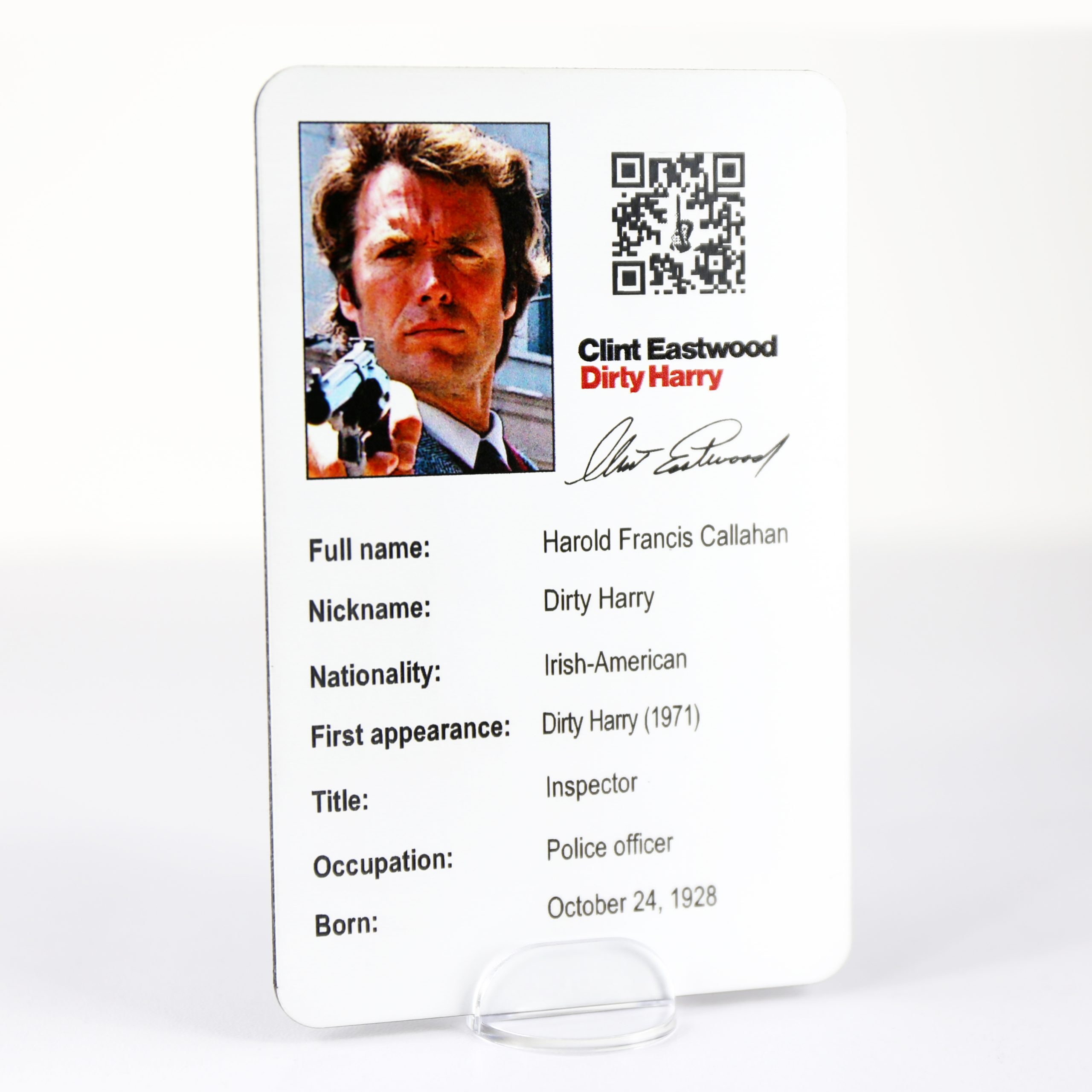 Clint Eastwood Dirty Harry Self Standing ID Trading Card